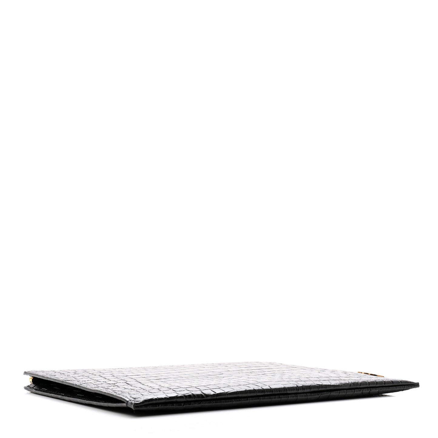 Calfskin Crocodile Embossed Tiny Monogram Zipped Tablet Holder Black