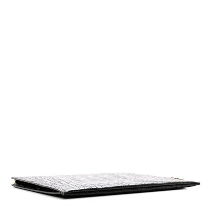 Saint Laurent Calfskin Crocodile Embossed Tiny Monogram Zipped Tablet Holder Black 4 of 9