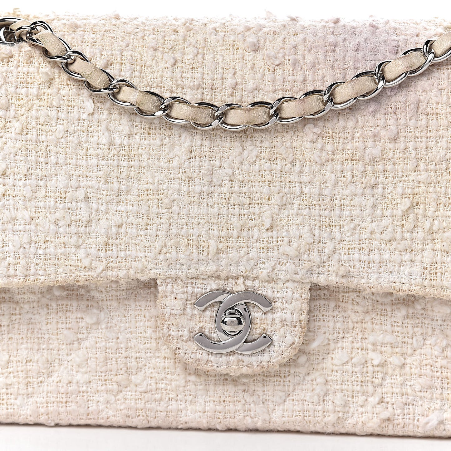 Tweed Medium Double Flap White