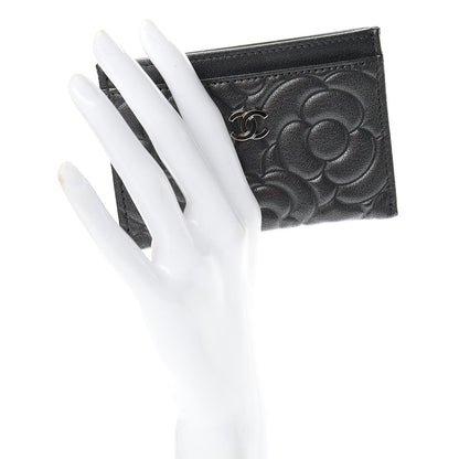 Chanel Goatskin Camellia Embossed Card Holder Anthracite 2 of 9