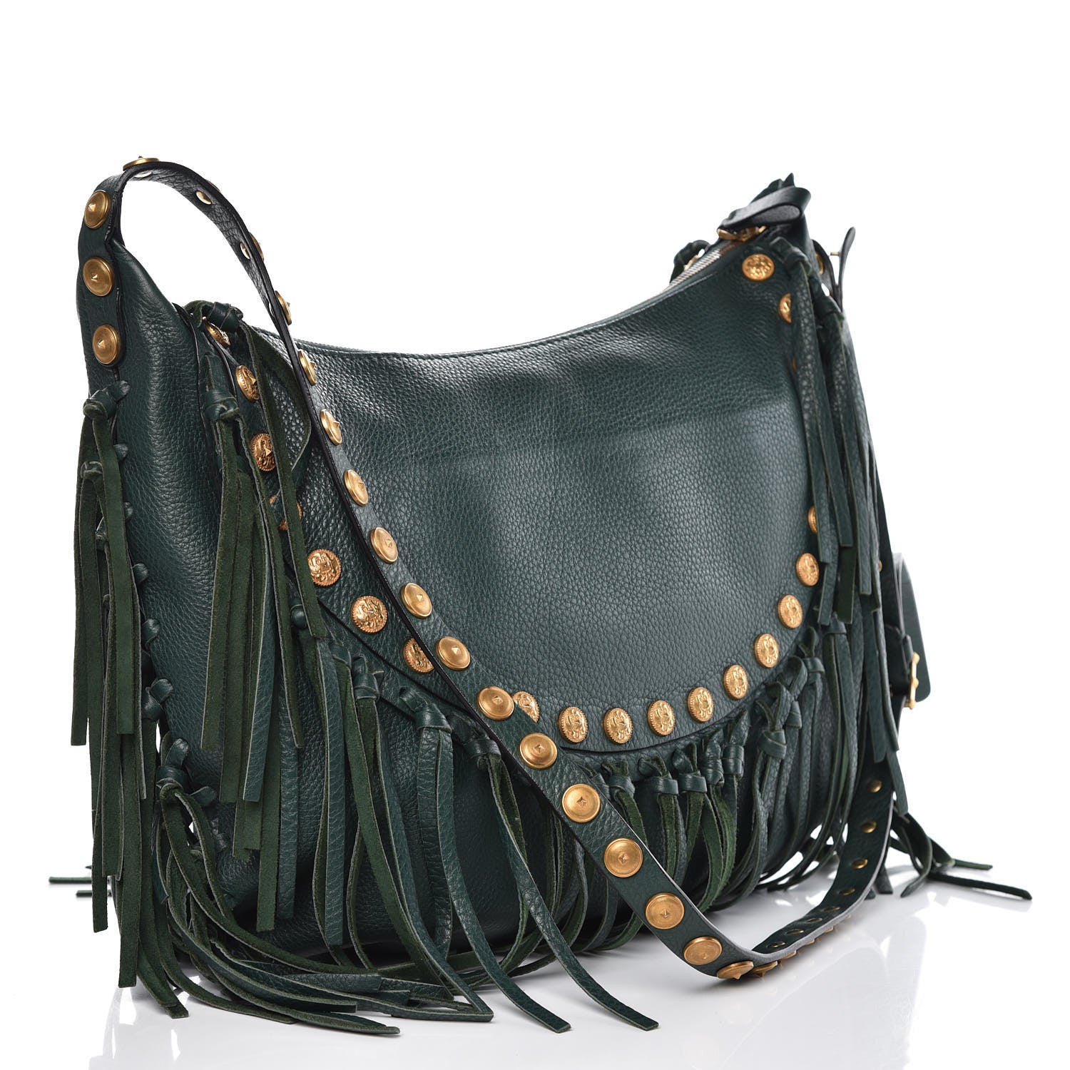 Valentino Garavani Grained Calfskin C-Rockee Fringe Hobo Light Emerald 3 of 12