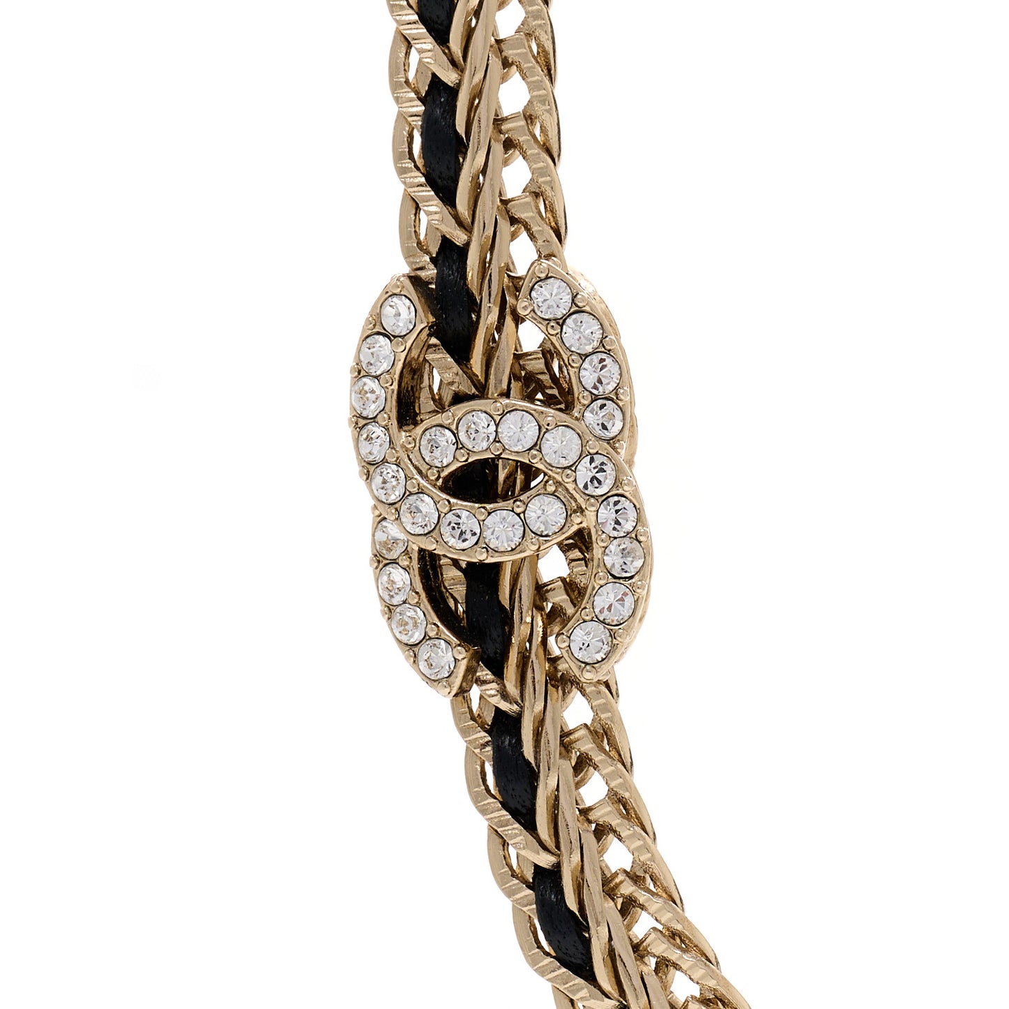 Metal Lambskin Crystal CC Chain Tie Headband Gold Black