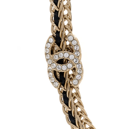 Chanel Metal Lambskin Crystal CC Chain Tie Headband Gold Black 4 of 5