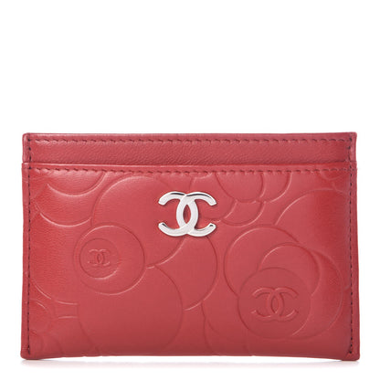 Chanel Lambskin Camellia Embossed Card Holder Red 1 of 9