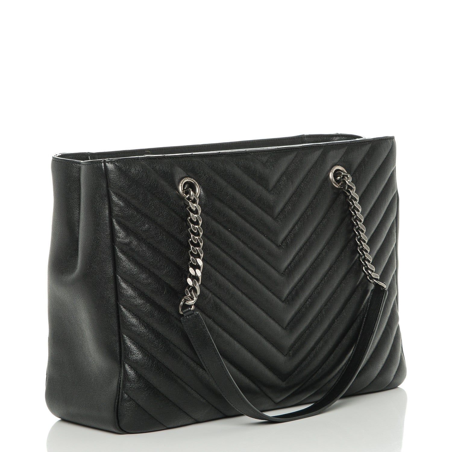 Saint Laurent Sheepskin Matelasse Chevron Large Monogram Shopping Bag Black 3 of 6