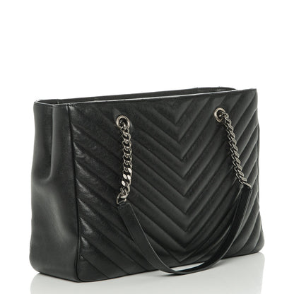 Saint Laurent Sheepskin Matelasse Chevron Large Monogram Shopping Bag Black 3 of 6
