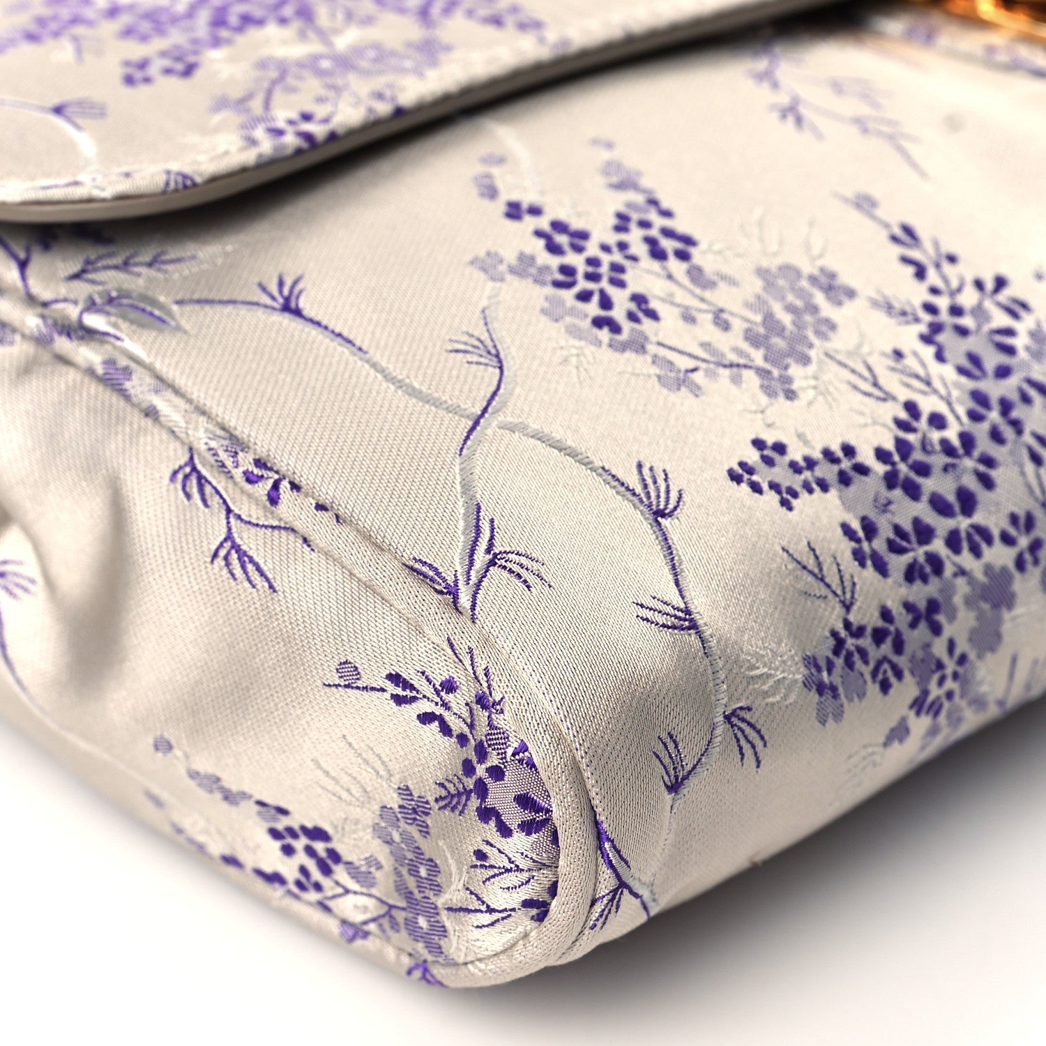 Prada Satin Floral Embroidered Pushlock Flap Bag Purple Multicolor 9 of 10