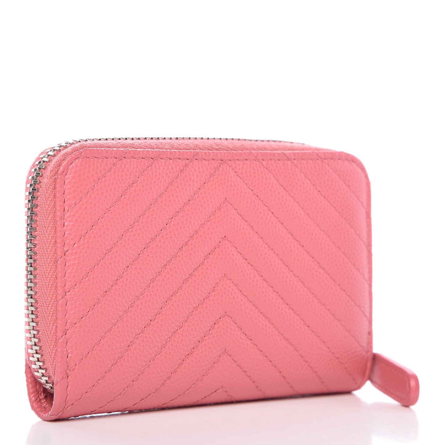 Caviar Chevron Quilted Zip Around Coin Purse Pink
