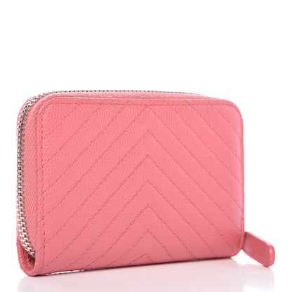 Chanel Caviar Chevron Quilted Zip Around Coin Purse Pink 3 of 9
