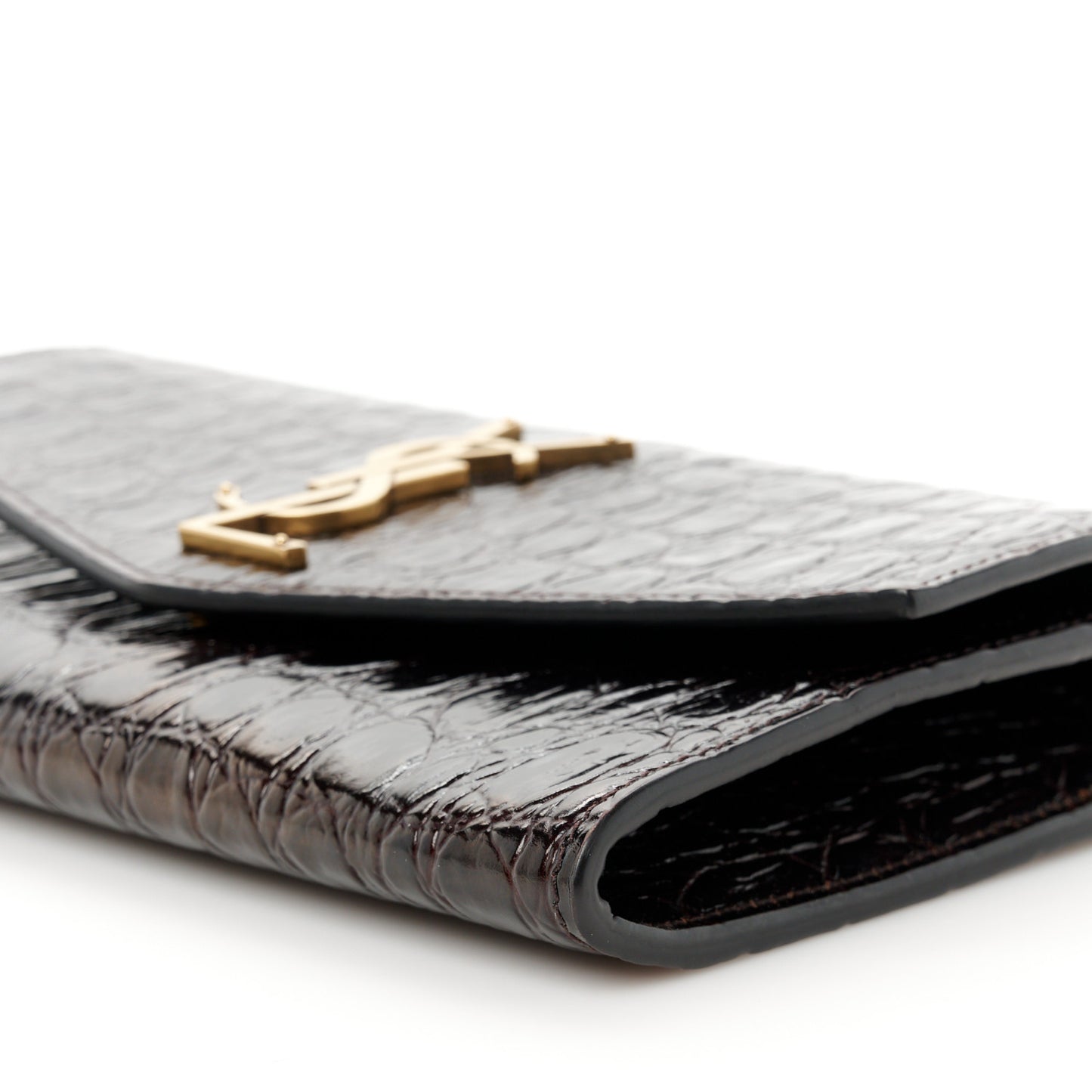 Calfskin Crocodile Embossed Monogram Uptown Chain Wallet Fondente