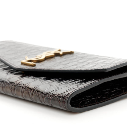Saint Laurent Calfskin Crocodile Embossed Monogram Uptown Chain Wallet Fondente 10 of 11