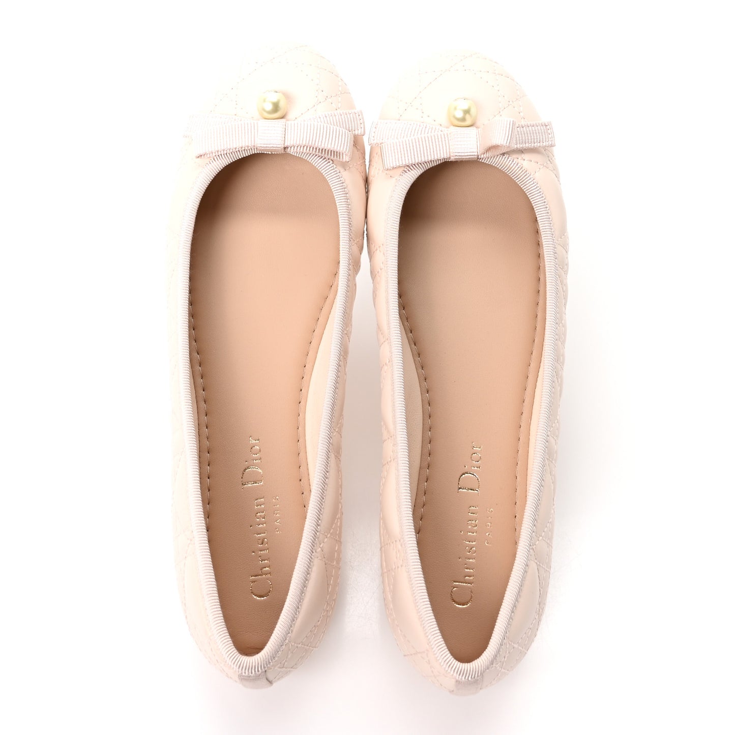 Calfskin Cannage Pearl Bow Ballet Flats 37 Rose Quartz