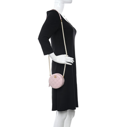 Chanel Calfskin Quilted Pearl Round Clutch With Chain Light Pink 2 of 11