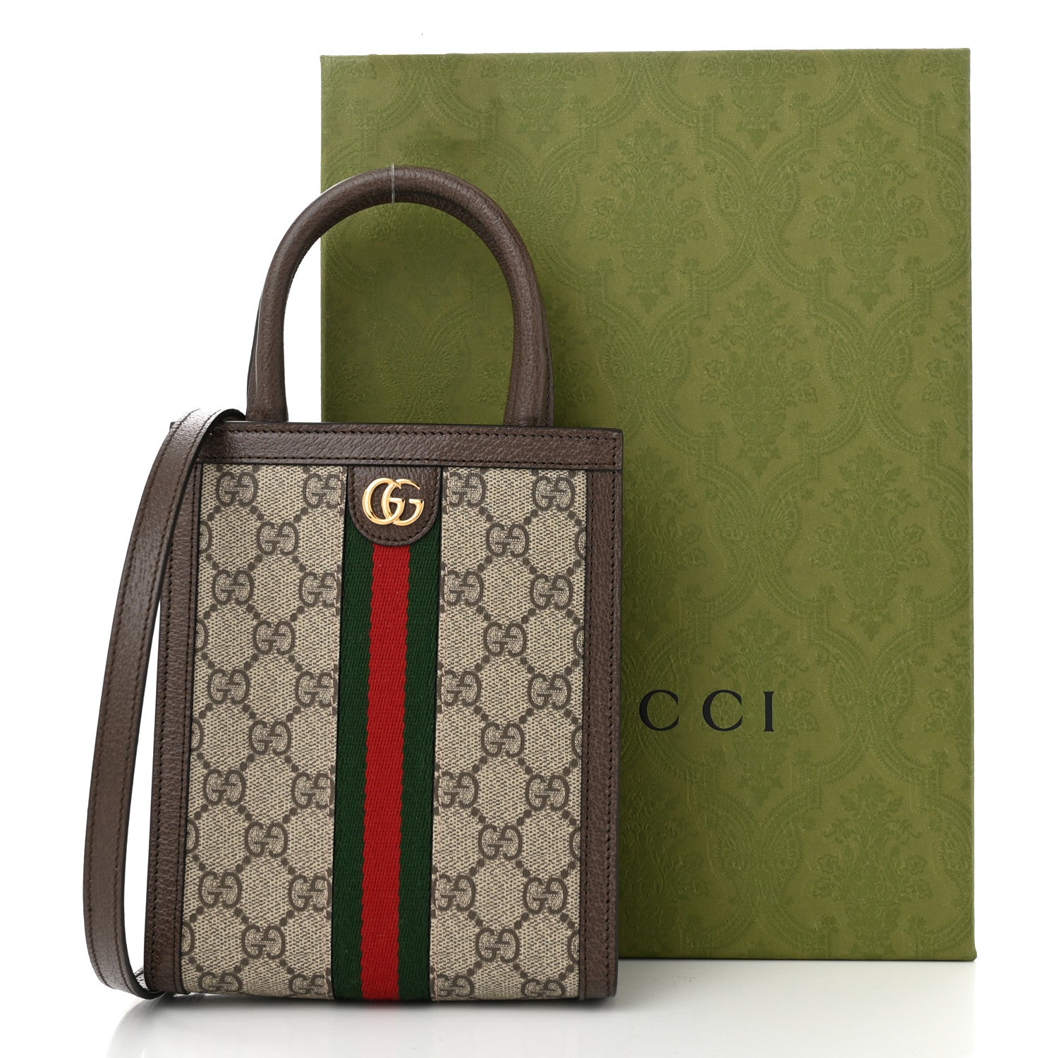 Gucci GG Supreme Monogram Textured Dollar Calfskin Web Super Mini Ophidia Mini Tote Bag Beige Ebony New Acero 11 of 11
