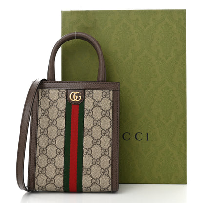 Gucci GG Supreme Monogram Textured Dollar Calfskin Web Super Mini Ophidia Mini Tote Bag Beige Ebony New Acero 11 of 11