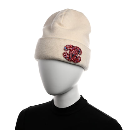 Chanel Cashmere CC Beanie Hat White Pink 2 of 6