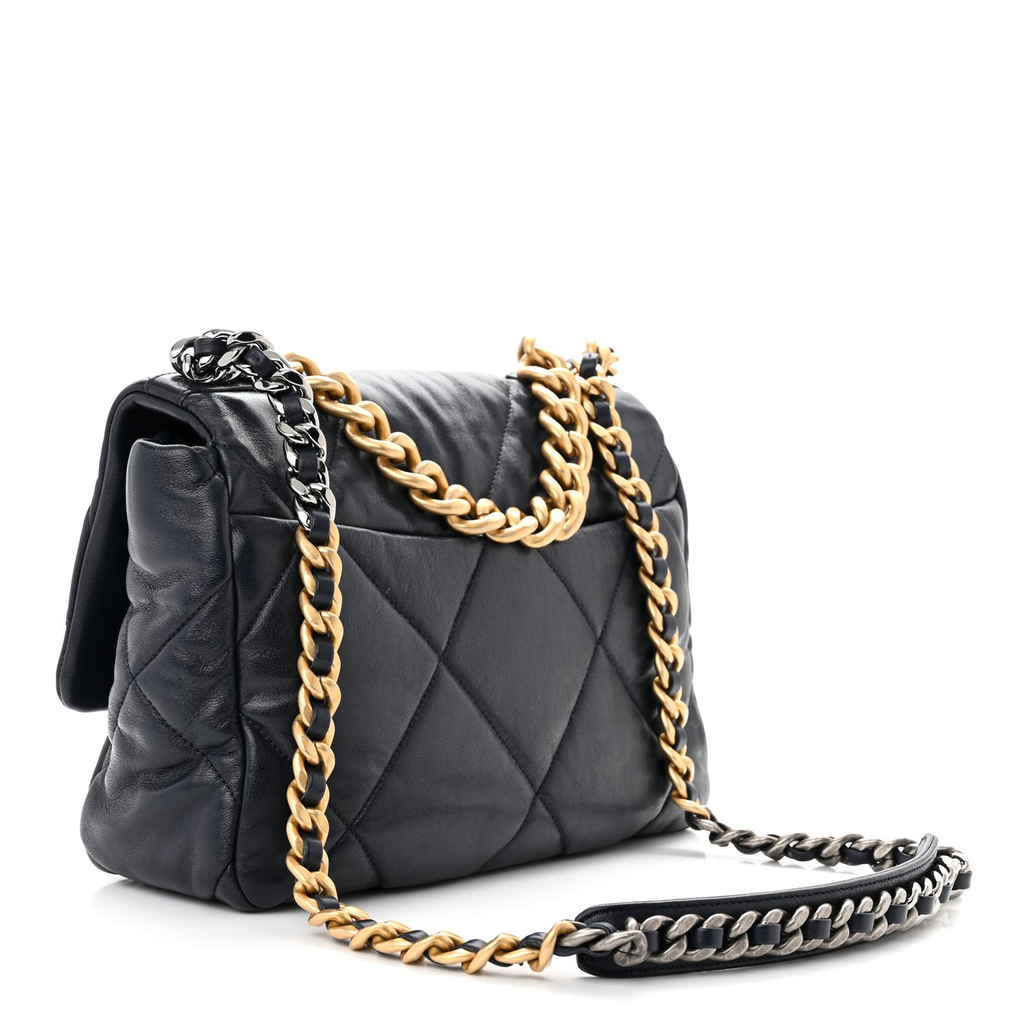 Lambskin Quilted Large Chanel 19 Flap Navy Blue