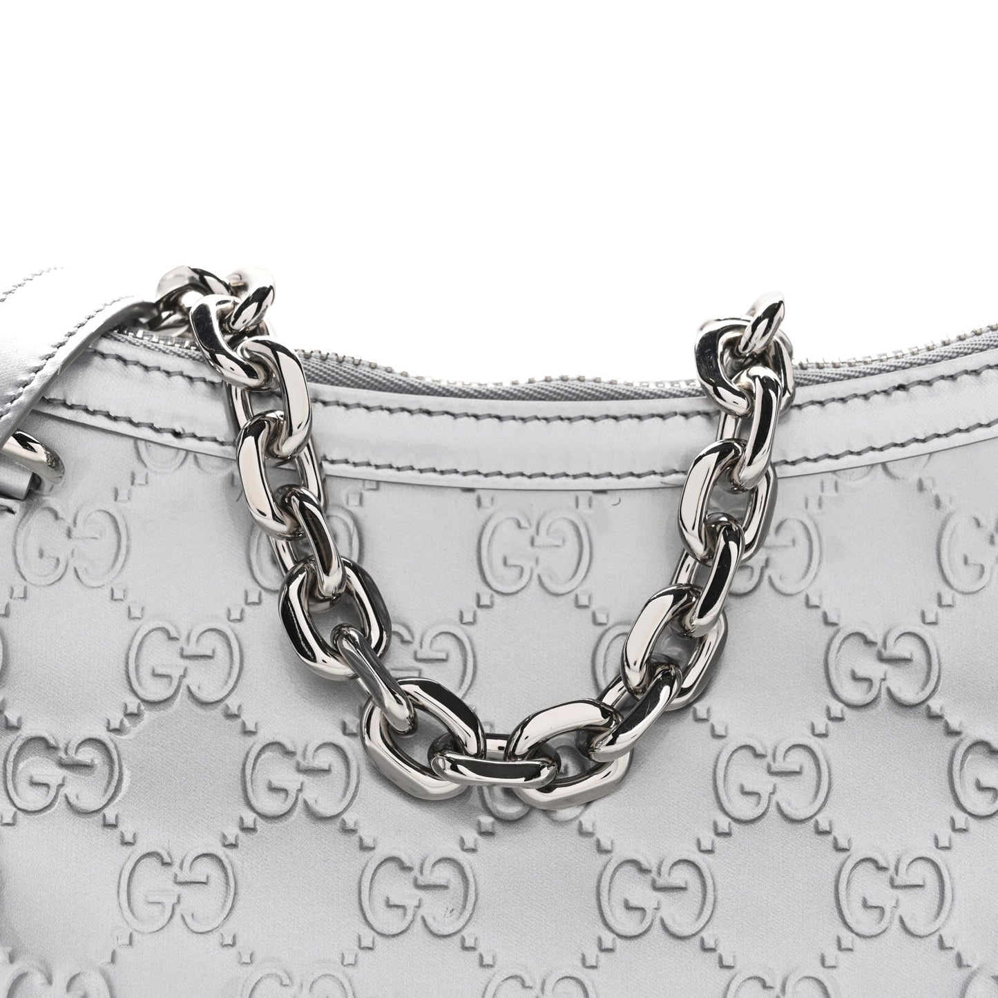 Shine Guccissima Emblem Small Shoulder Bag Silver
