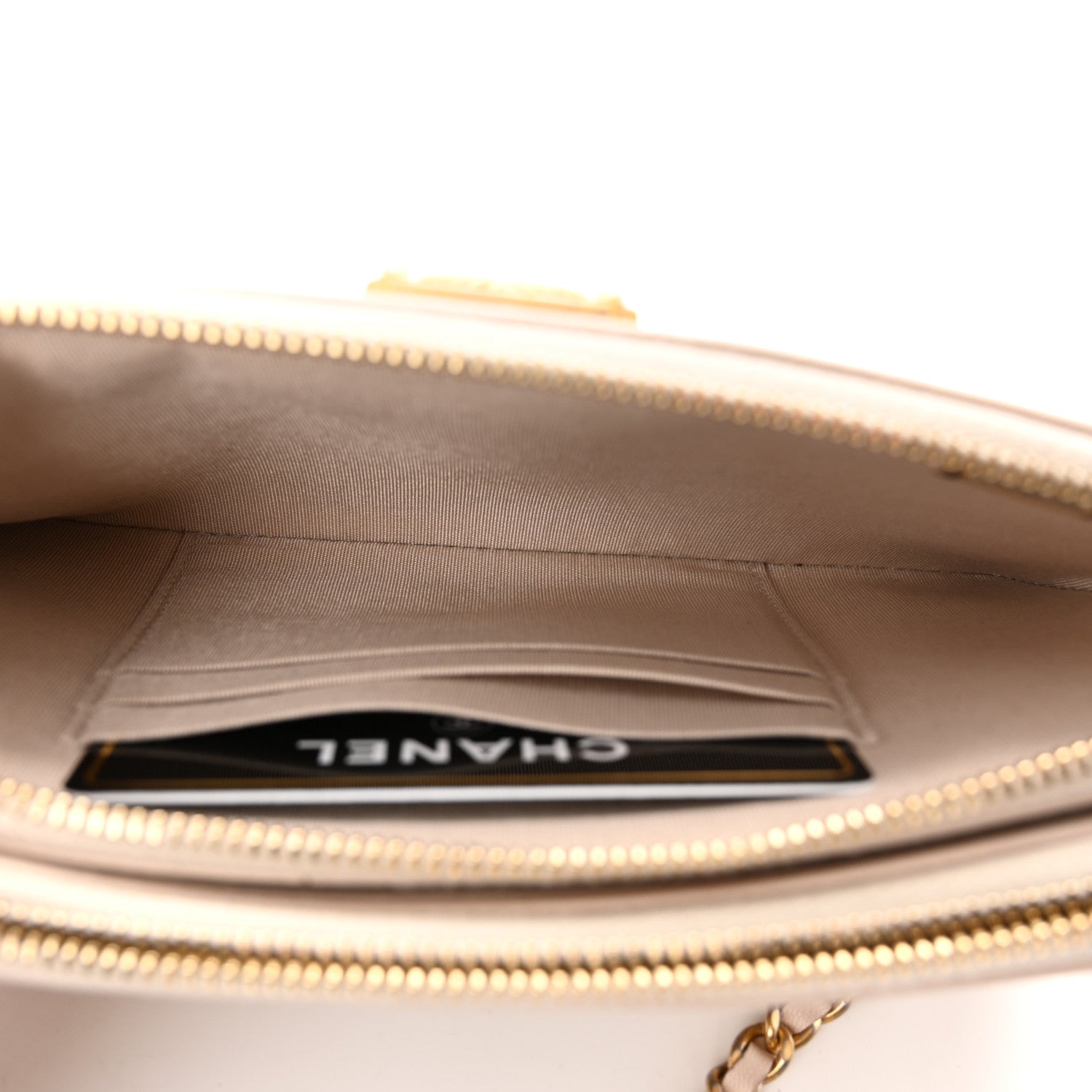 Chanel Crumpled Lambskin Chevron Quilted Pleated Small Boy Clutch With Chain Beige 7 of 13