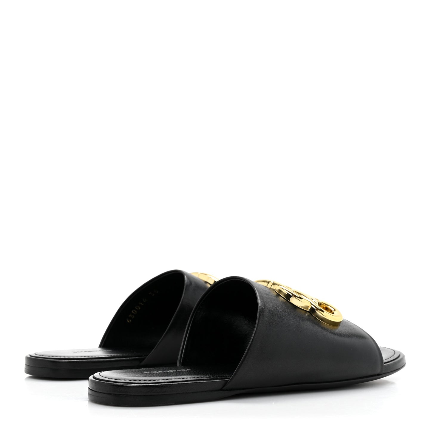 Shiny Sheepskin Oval BB Mule Sandals 36 Black