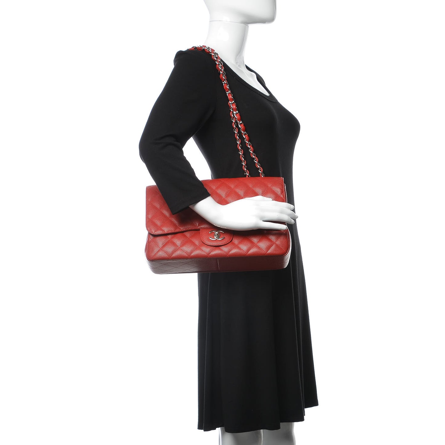 Caviar Quilted Jumbo Single Flap Red