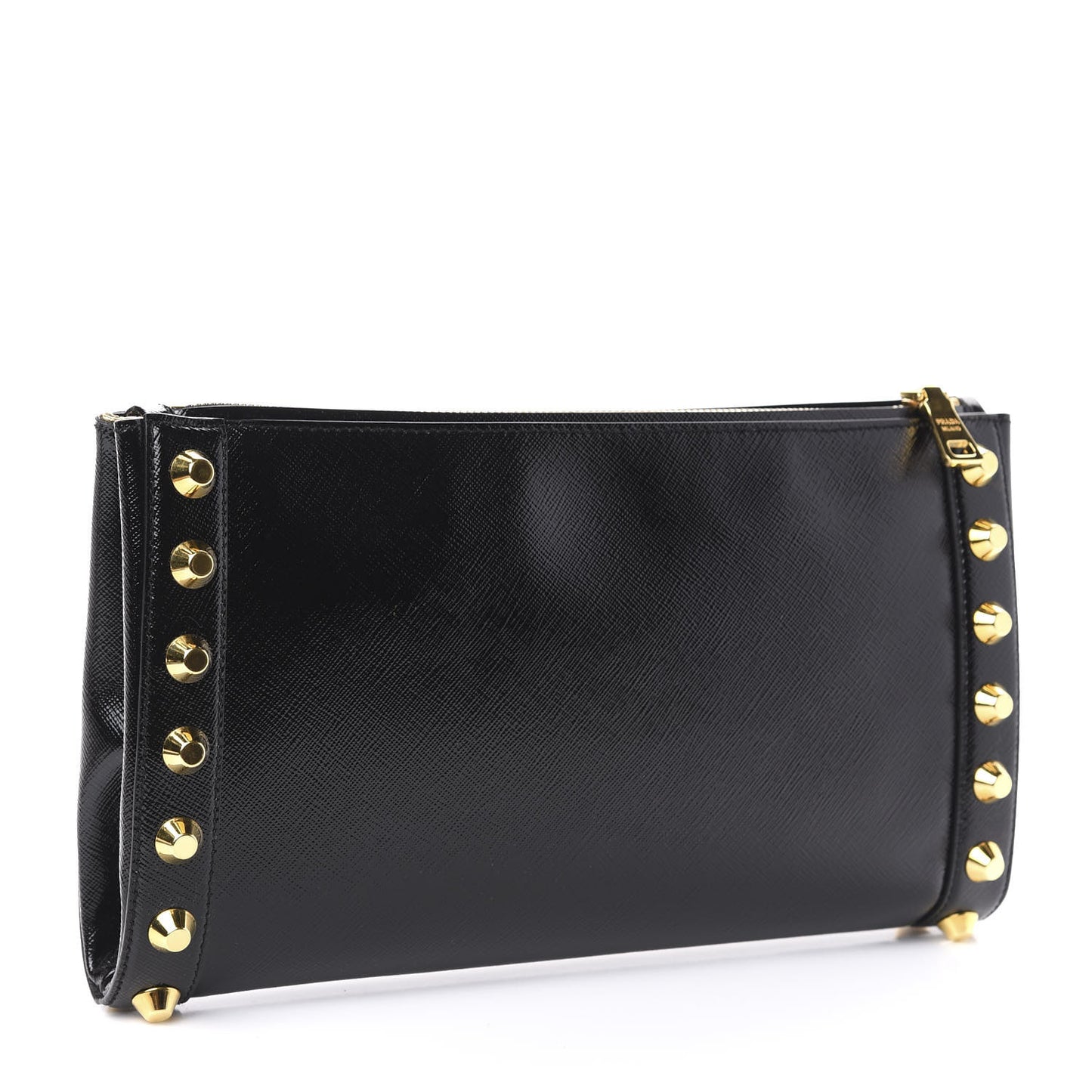 Saffiano Vernice Studded Clutch Black