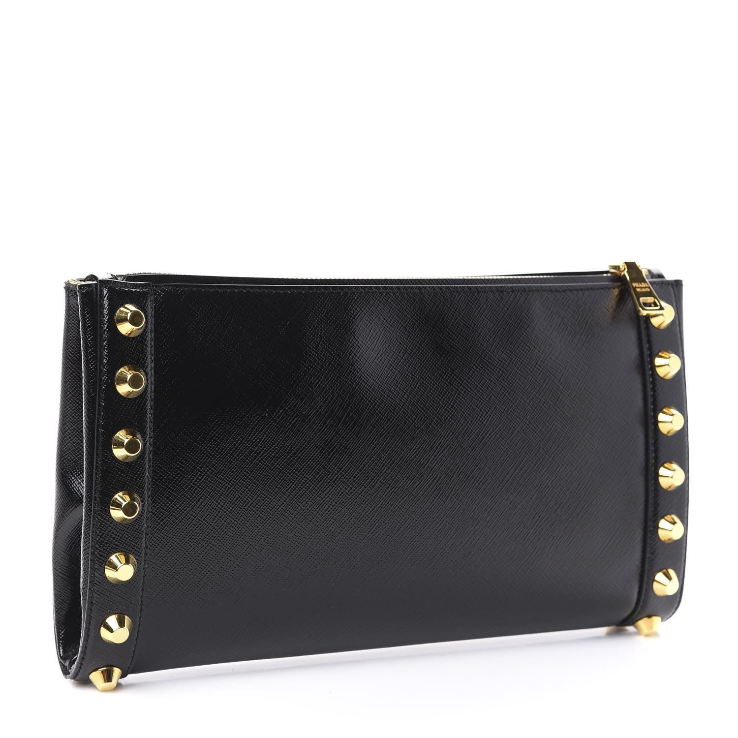 Prada Saffiano Vernice Studded Clutch Black 3 of 9