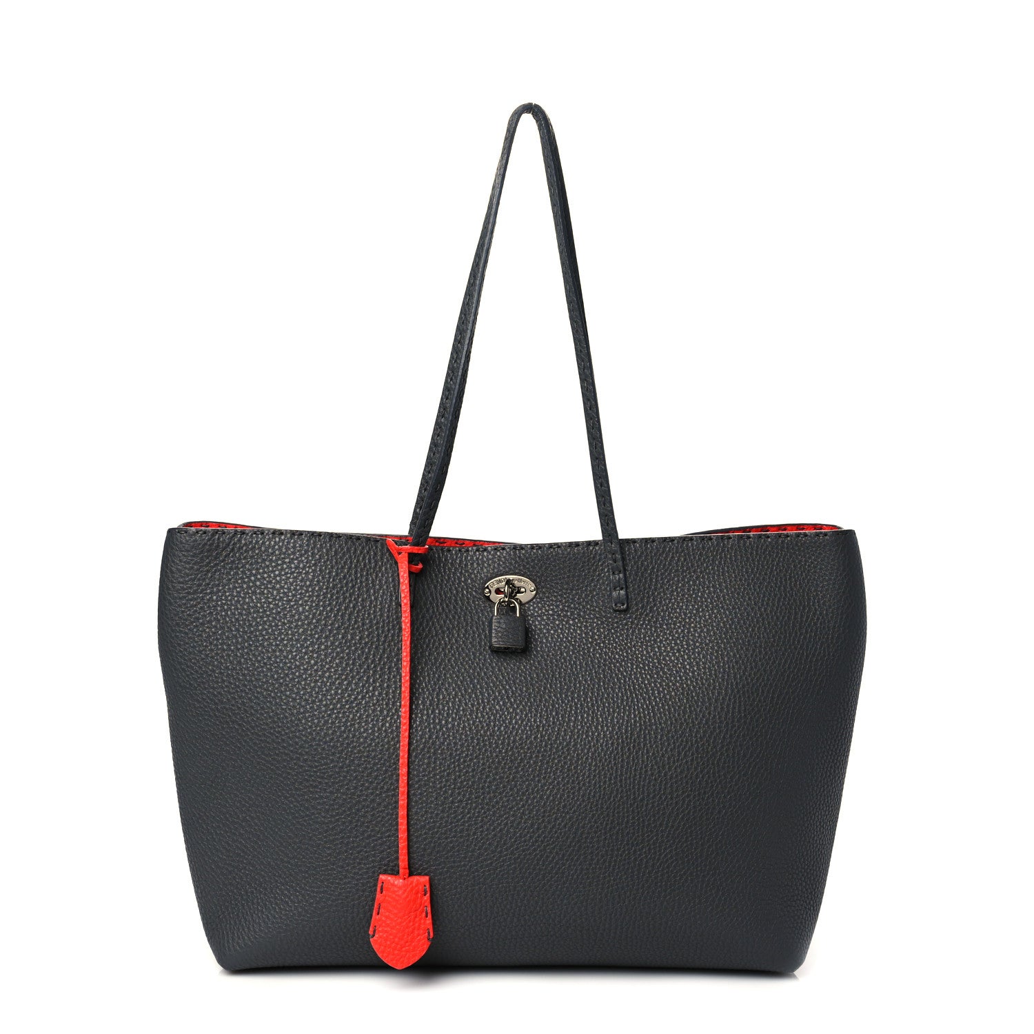 Fendi Cuoio Romano Selleria Bi-Color Carla Shopping Tote Asfalto Papavero 1 of 9