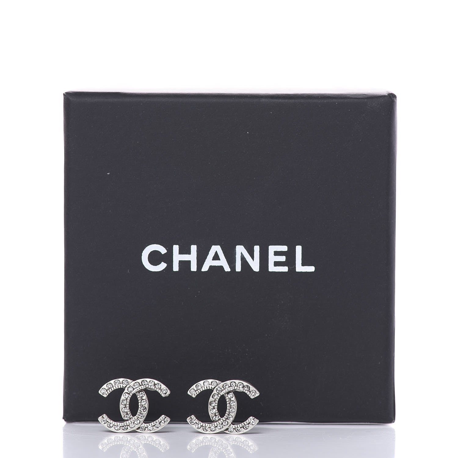Chanel Crystal Royal Flush CC Stud Earrings Silver 5 of 5
