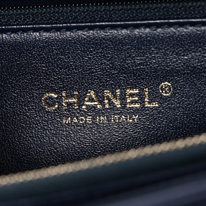 Chanel Aged Calfskin Elaphe Chevron Quilted Small Coco Handle Flap Navy 6 of 11