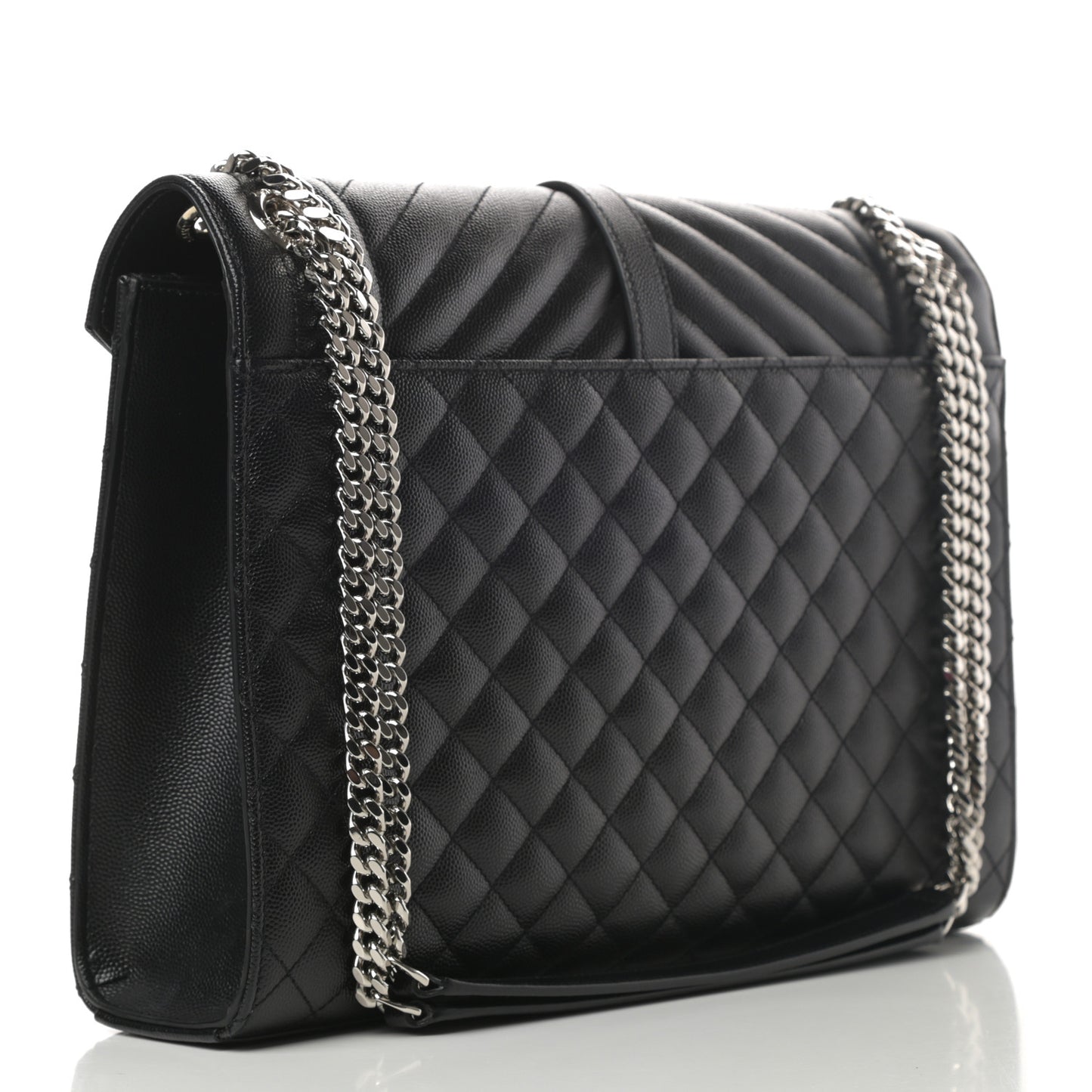 Grain De Poudre Textured Mixed Matelasse Large Triquilt Monogram Satchel Black