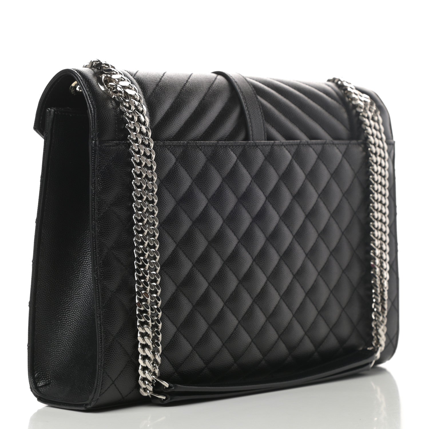Saint Laurent Grain De Poudre Textured Mixed Matelasse Large Triquilt Monogram Satchel Black 3 of 11