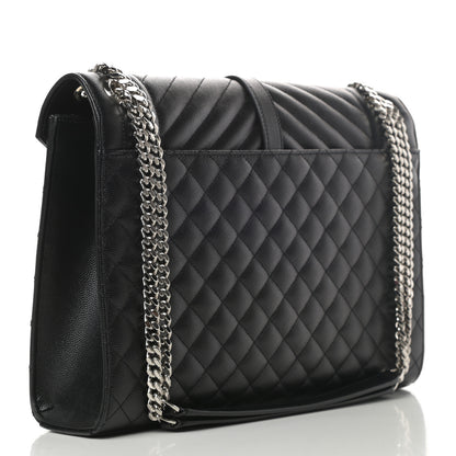 Saint Laurent Grain De Poudre Textured Mixed Matelasse Large Triquilt Monogram Satchel Black 3 of 11