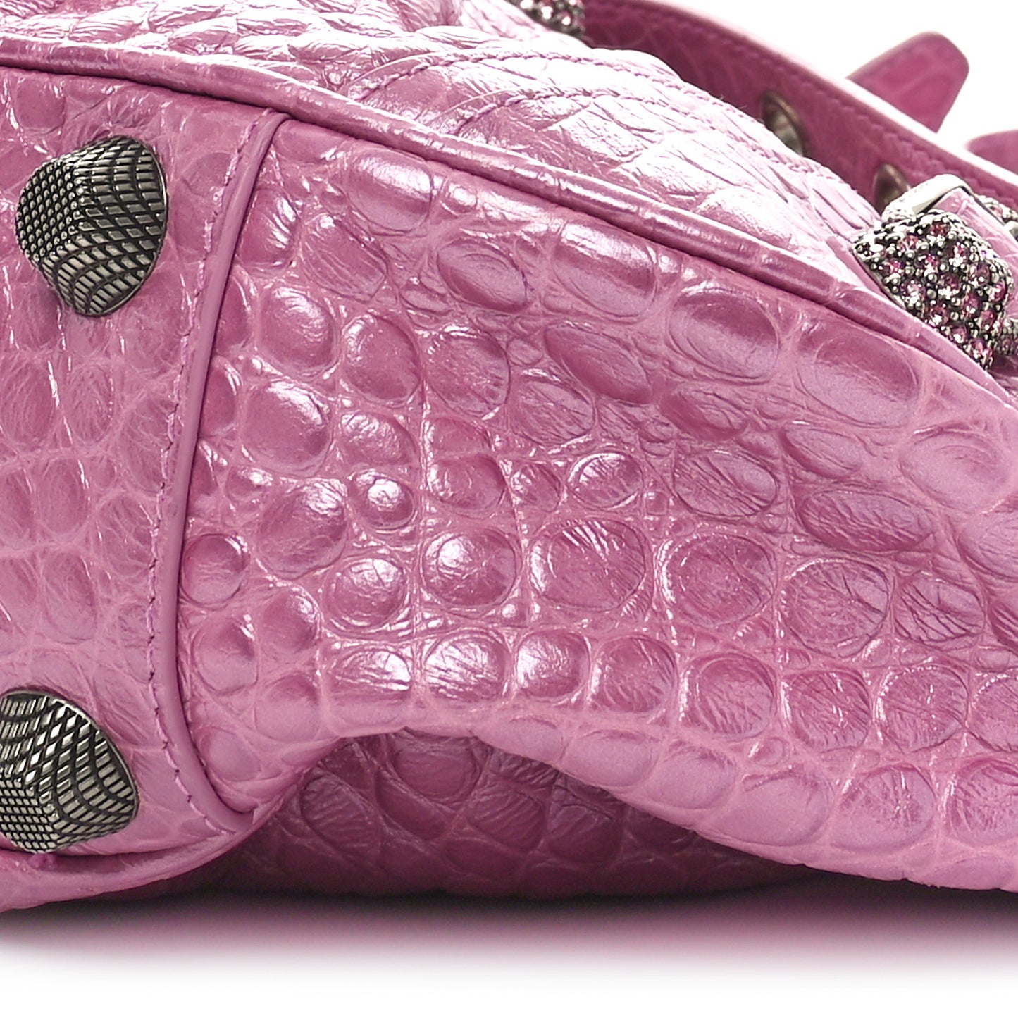 Metallic Extra Supple Calfskin Crystal Crocodile Embossed Small Le Cagole Shoulder Bag Pink
