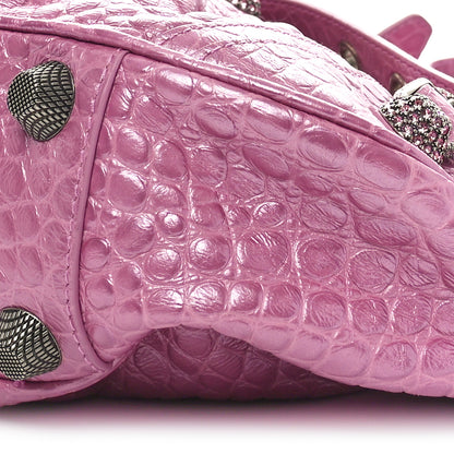 Balenciaga Metallic Extra Supple Calfskin Crystal Crocodile Embossed Small Le Cagole Shoulder Bag Pink 11 of 11
