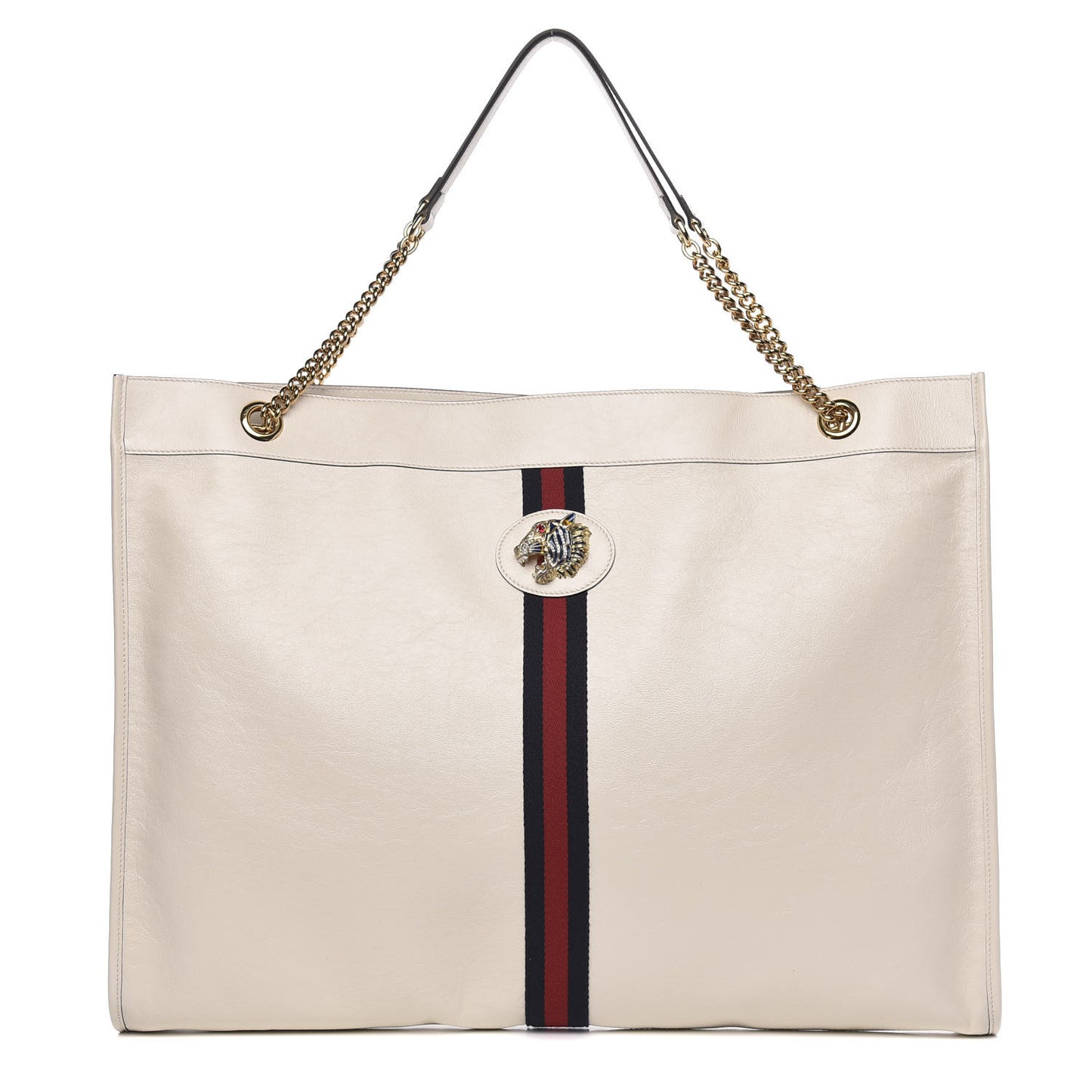 Calfskin Maxi Rajah Chain Tote White