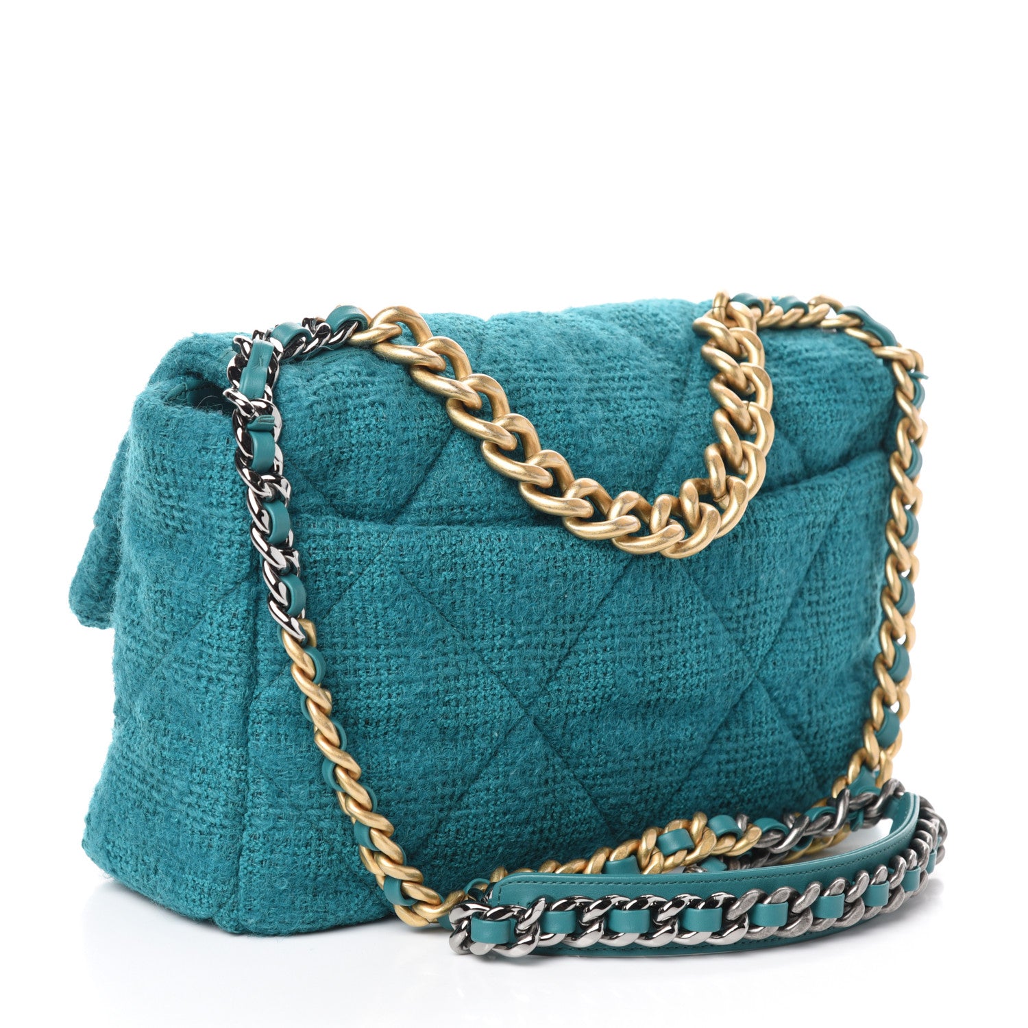 Chanel Tweed Quilted Large Chanel 19 Flap Green 3 of 10