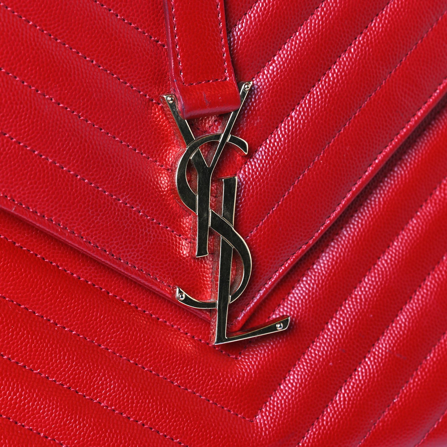 Grain De Poudre Matelasse Chevron Large Monogram Satchel Lipstick Red