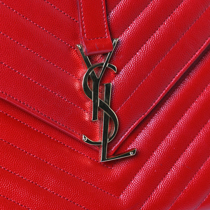 Saint Laurent Grain De Poudre Matelasse Chevron Large Monogram Satchel Lipstick Red 17 of 17