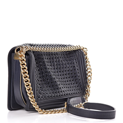 Chanel Braided Sheepskin New Medium Boy Flap Navy 3 of 14