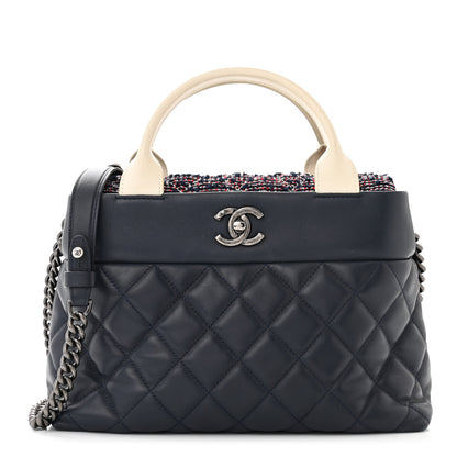 Chanel Calfskin Tweed Quilted Small Tote Navy Multicolor 1 of 12