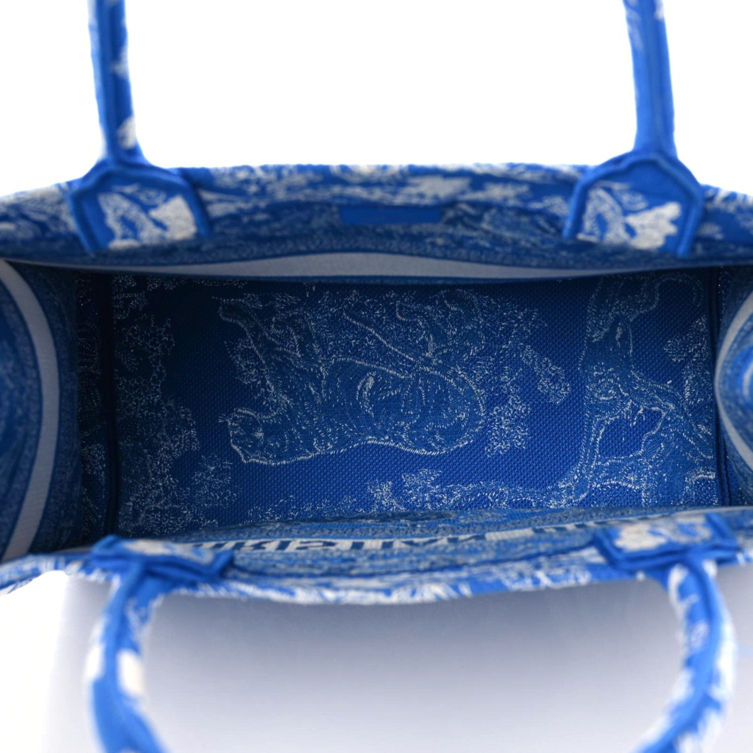 Christian Dior Canvas Embroidered Medium Dioriviera Toile De Jouy Book Tote Fluorescent Blue 8 of 11