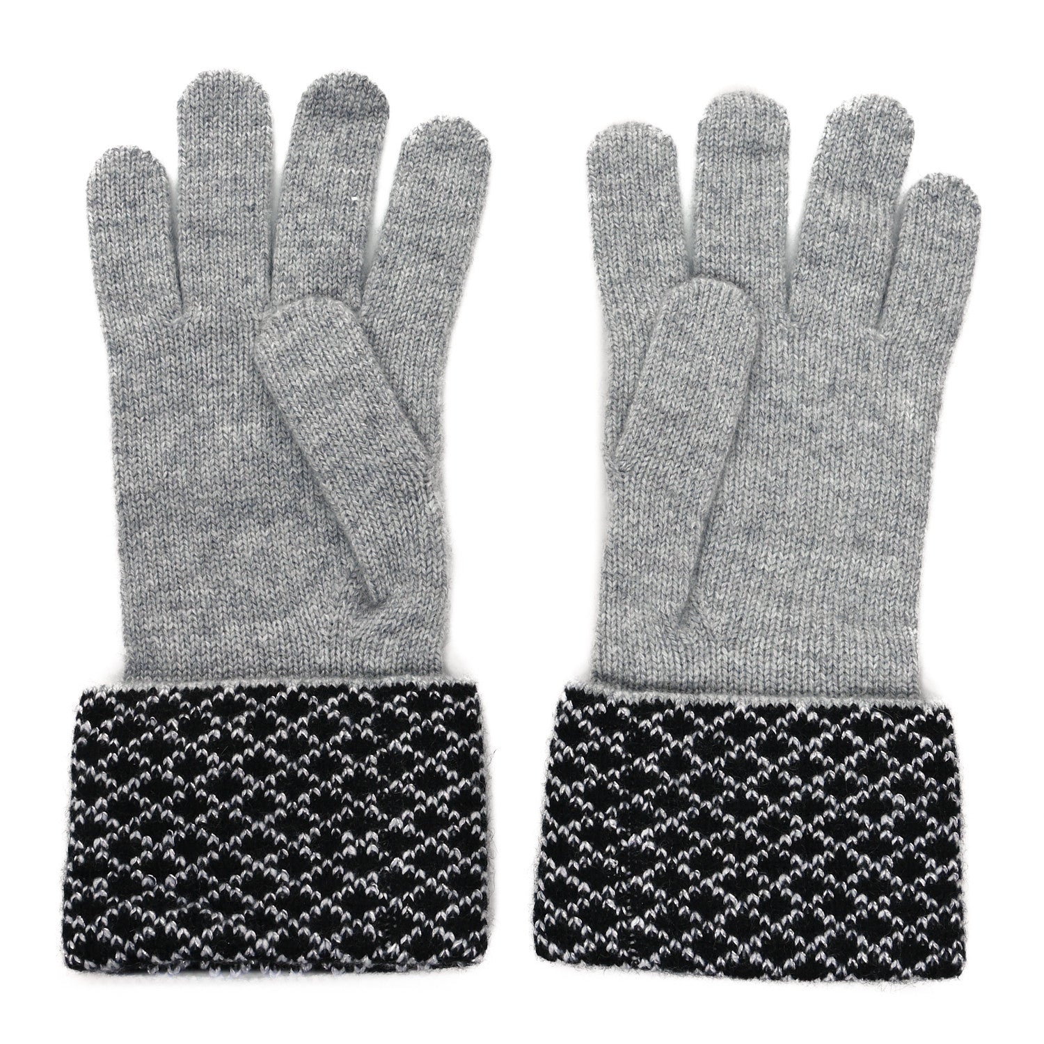 Chanel Cashmere Blend CC Beanie Hat With Gloves Set Black Grey 6 of 9