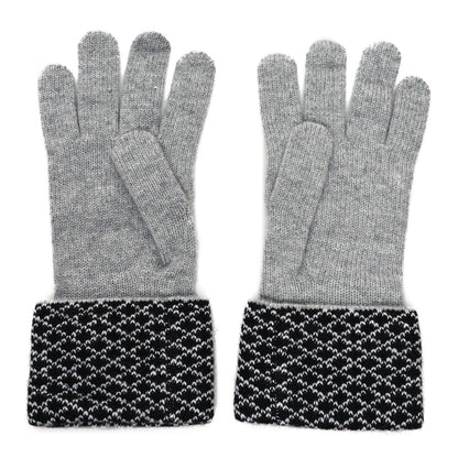 Chanel Cashmere Blend CC Beanie Hat With Gloves Set Black Grey 6 of 9
