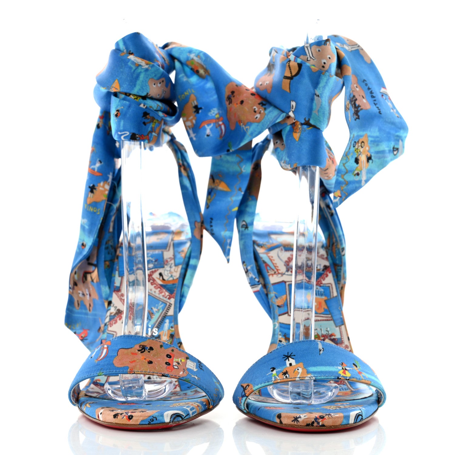 Christian Louboutin Crepe Satin Greekaba Du Desert 100 Sandal 37 Blue Multicolor 2 of 8