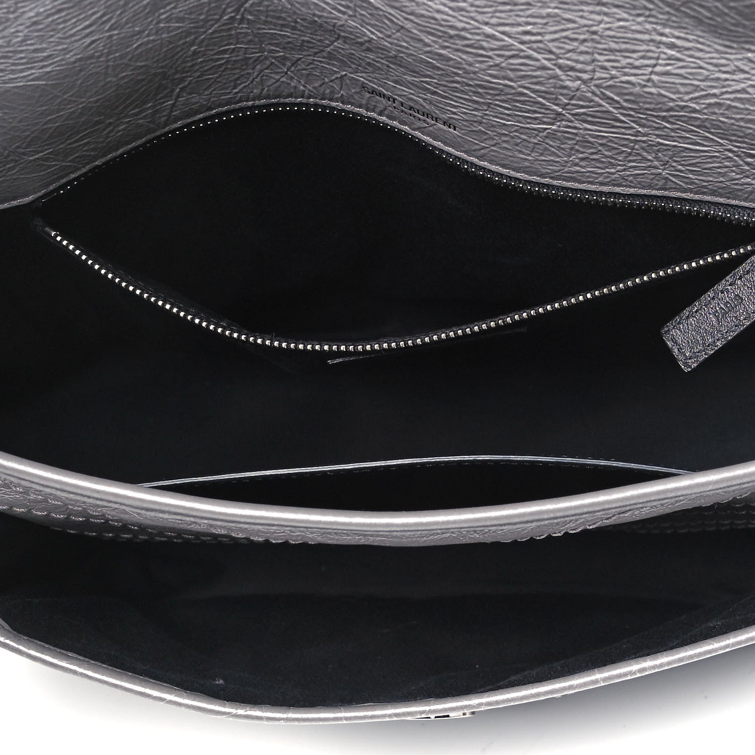 Saint Laurent Crinkled Calfskin Matelasse Monogram Medium Niki Chain Satchel Light Gray 4 of 8