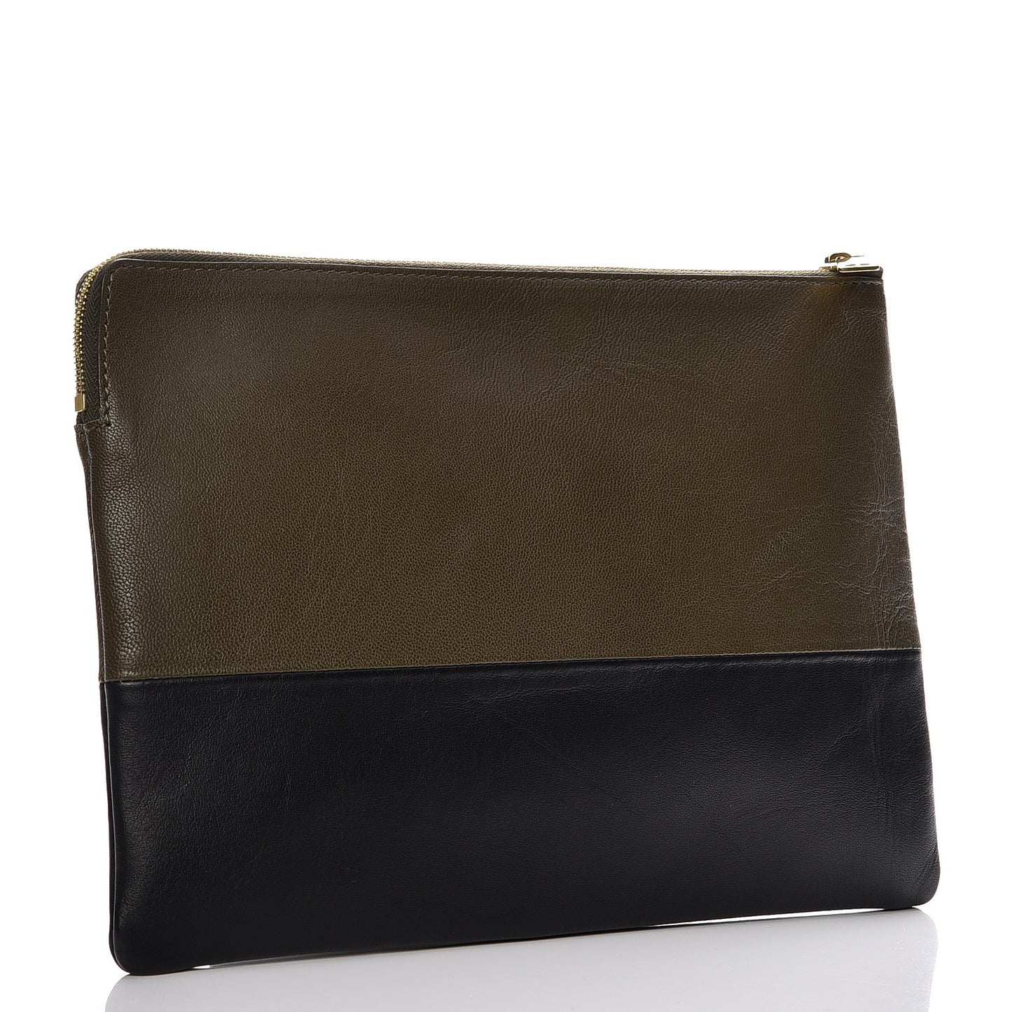 Smooth Lambskin Bi-Color Solo Clutch Pouch Army Green