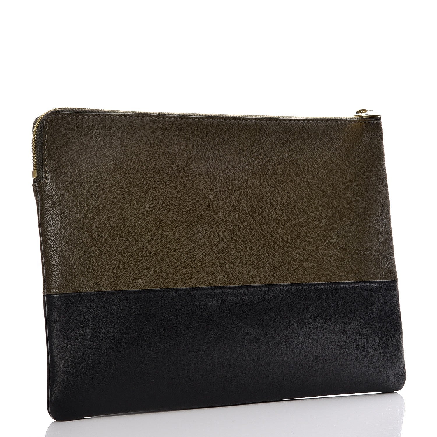 Celine Smooth Lambskin Bi-Color Solo Clutch Pouch Army Green 3 of 7
