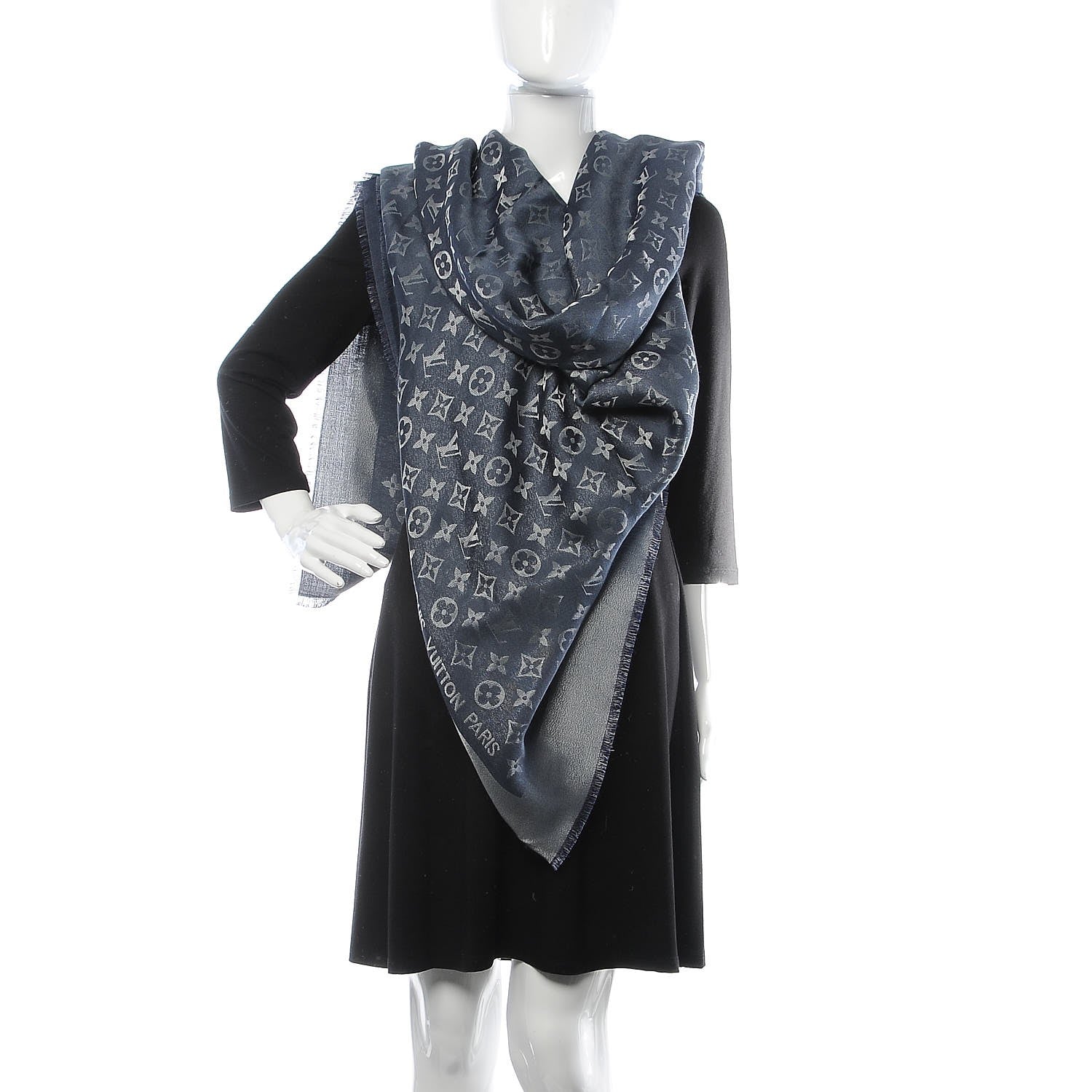 Louis Vuitton Silk Metal Wool Monogram Shawl Blue 2 of 4