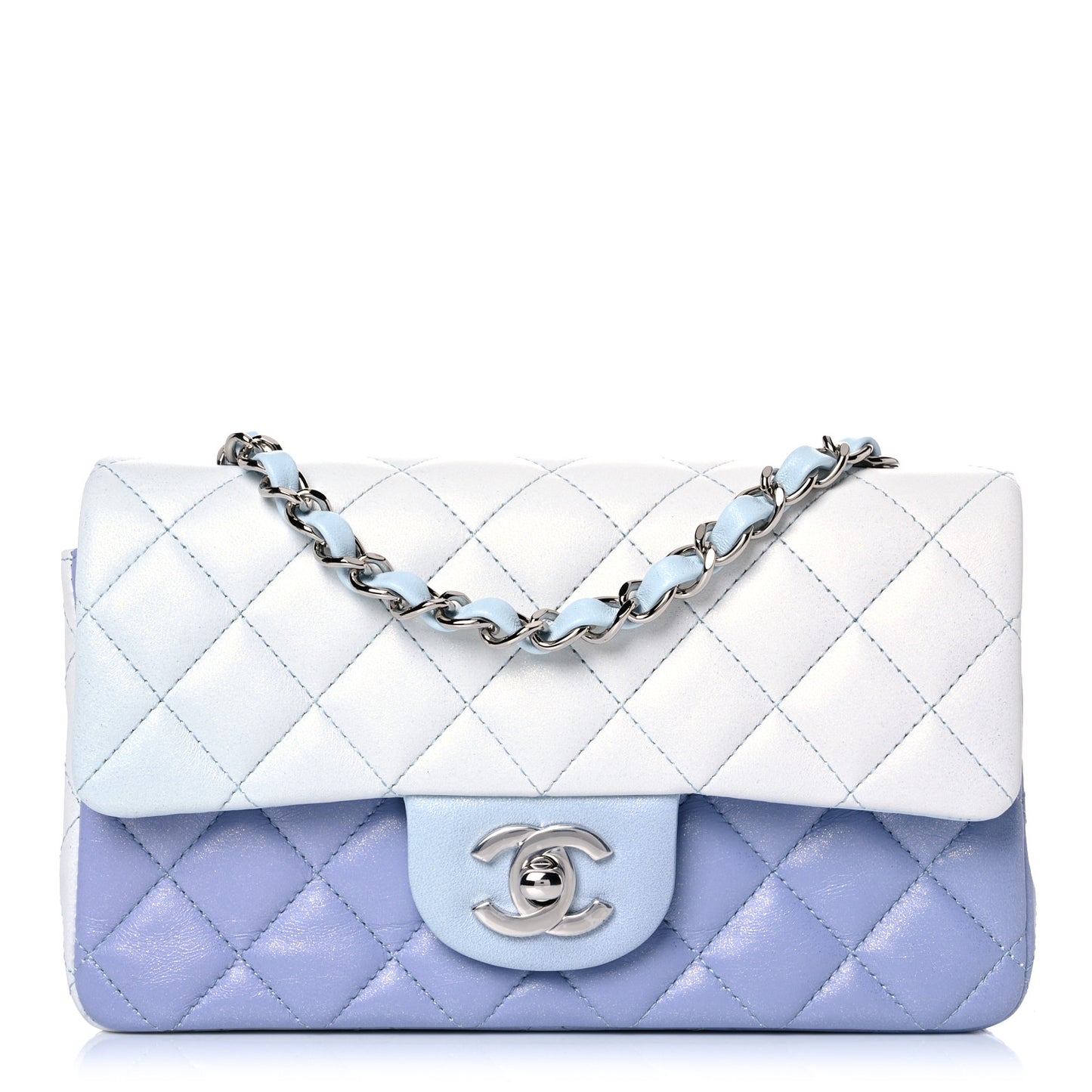 Perforated Lambskin Quilted Mini Rectangular Flap Light Blue Light Purple White